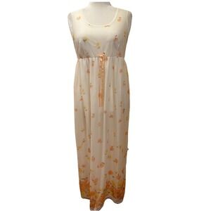 St Michael Vtg Women's Cottage Floral Nightgown Chiffon Maxi 70s Milkmaid‎ Small